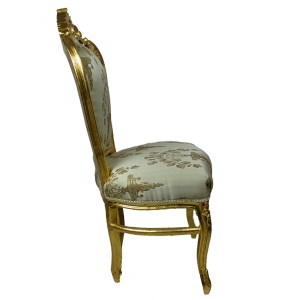 Cadeira Clássica cor Bege com Detalhes Dourado - Luxo com Elegância Tradicional - Cadeira Acolchoada com Estilo Único!