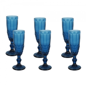Jogo de 6 Taças em Cristal Azul para Champagne - 140ml - Taças de Design Exclusivo para Degustações - Clássico ao Ambiente!