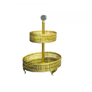 Doceira Turca Oval de 2 andares em Metal Dourado - Elegância Clássica: Doceira de Prestígio - Luxo com Detalhes Sofisticados
