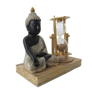 Escultura Buda com Ampulheta Decorativa - 16cm - Escultura de Luxo com Detalhes Intrincados - Arte Decorativa Única, Feita para sua Casa!