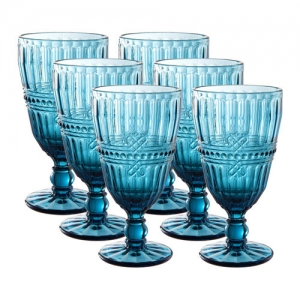 Jogo de 6 Taças Fratello em Cristal Azul - 330ml - Taças de Luxo para Degustações Exclusivas - Clássico ao Ambiente!