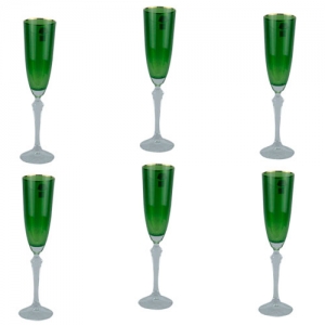 Jogo de 6 Taças para Champanhe em Cristal Verde - 200ml - Momentos Refinados: Jogo de Taças de Degustação - Decore seu Ambiente com Luxo!
