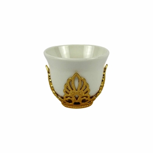 Jogo para Chá em Porcelana e Metal Dourado  - 7 peças - Conjunto de Xícaras Elegantes em Porcelana para Chás Especiais - Deixe sua  Mesa Luxuosa!