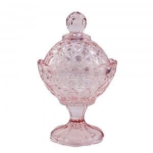 Potiche Decorativa em Cristal C/Pé Angel Rosa - 11x16cm - Potiche com Toque Clássico - Luxuoso com Detalhes Elegantes!