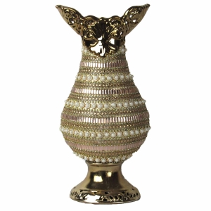 Vaso em Cerâmica  Dourado com Branco - 39x18x9cm