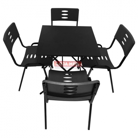 Conjunto de Mesa 60x60 Dobrável com Cadeira ISO Preta Empilhável