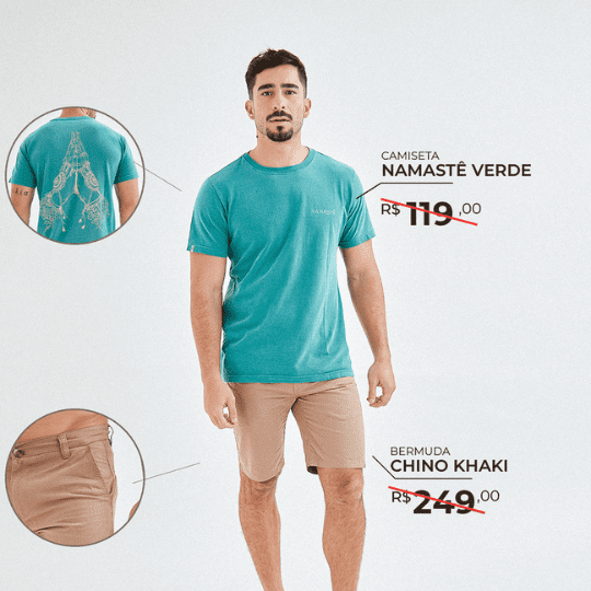 Kit Camiseta Namastê Verde + Bermuda Khaki