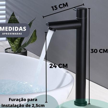 Torneira Alta Banheiro Lavatorio Bancada Bica Reta Preta Cuba Sobrepor Metal Aço Inox