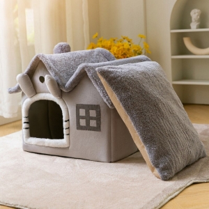 Cama Casa para cão, gatos, cachorros, gatinhos, almofada removível, acessórios para animais de estimação Fechado Soft Winter Cat House, 