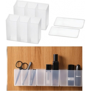 Organizador de parede com armário espelhado, 3 grades, caixa de armazenamento para objetos pequenos, lápis, sobrancelha, batom, esmalte labial, banheiro