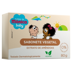 Sabonete Infantil Barra Vegetal Extrato de Amêndoas Turma da Mônica Baby Caixa 80g