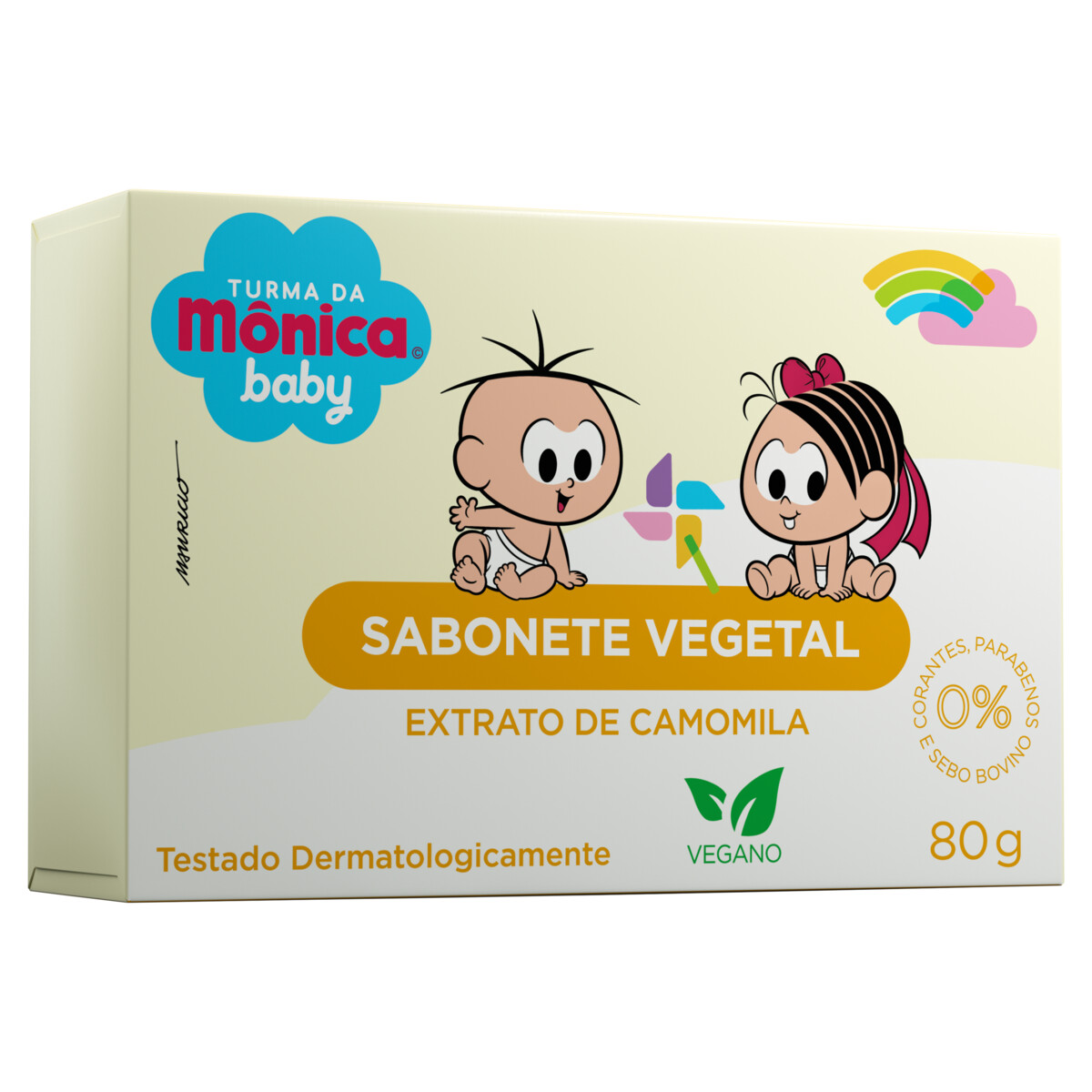 Sabonete Infantil Barra Vegetal Extrato de Camomila Turma da Mônica Baby Caixa 80g