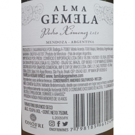 Vinho Branco Alma Gemela - Pedro Gimenez, 2021
