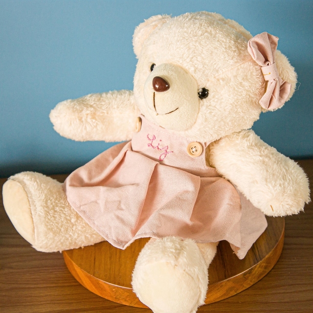 Ursa de Pelúcia com Vestido Rosa - Personalizado