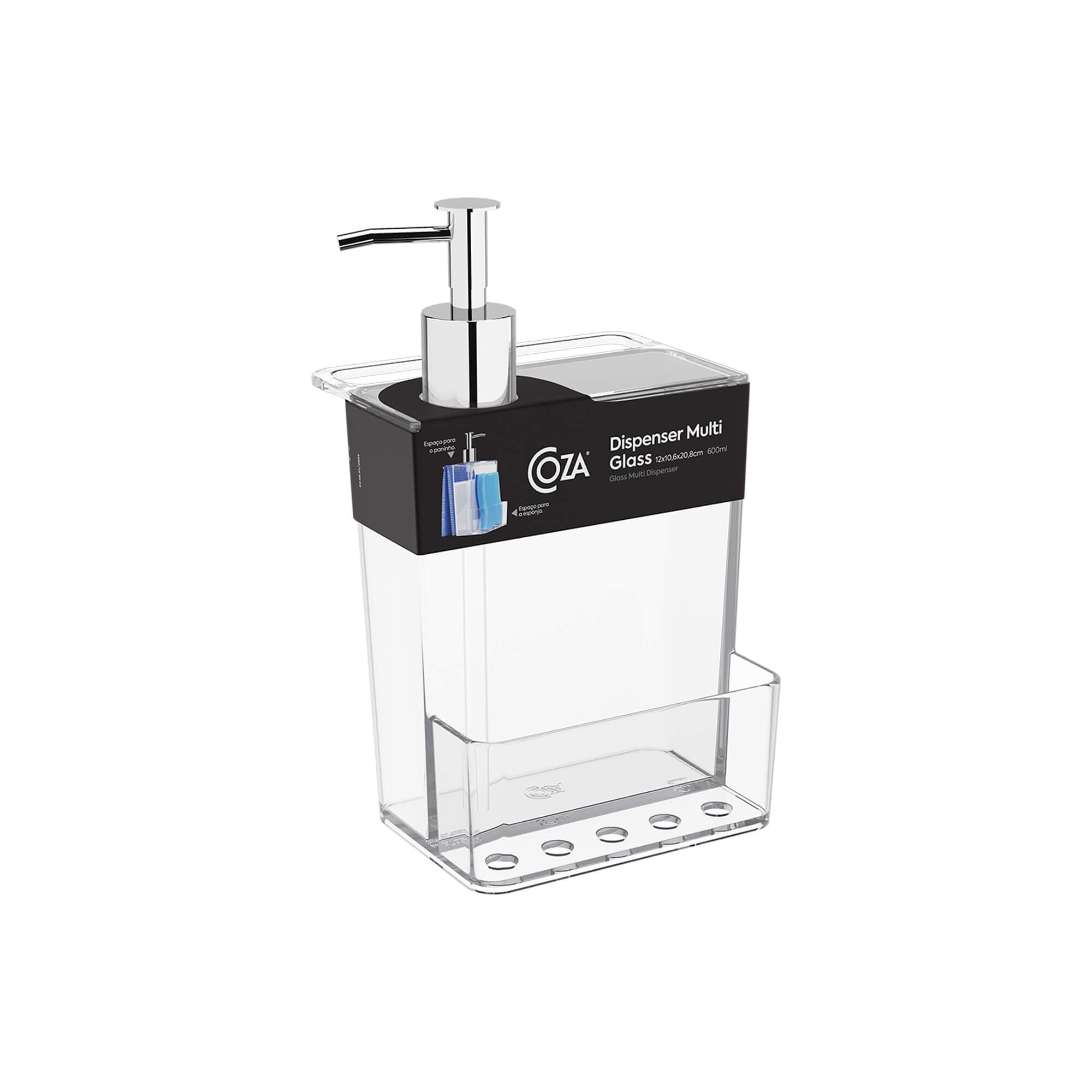 Dispenser para Detergente Coza Multi Glass 600ml Cristal - Coza