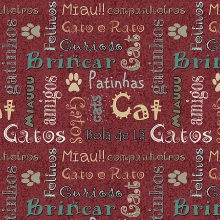 Escrito Gatos - Coleção #TBT Gatinhos Country - Fuxicos e Fricotes - Digital - 50cm X 150cm