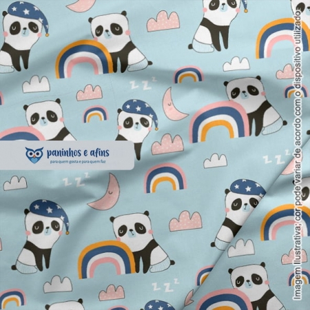 Panda no Azul Claro - Coleção Sweet Dreams - Linha Signature - Fabricart - 50CM X 150CM