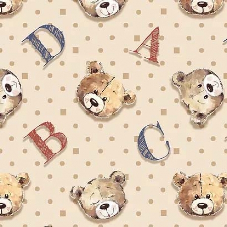 Rostos Urso Fundo Bege - Coleção Teddy Bear - Fuxicos e Fricotes - Digital - 50cm X 150cm