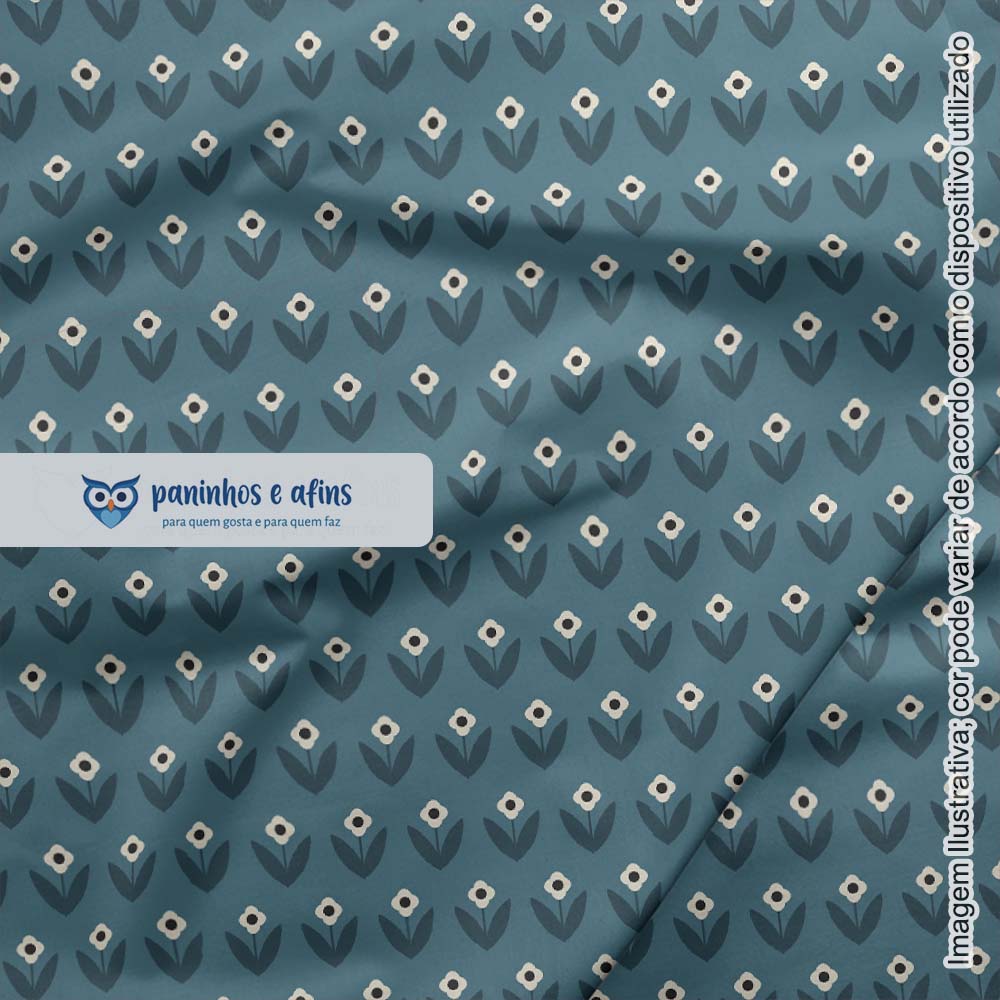 Tiny Blue Flowers - Coleção Happy - Fabricart - 50cm X 150cm