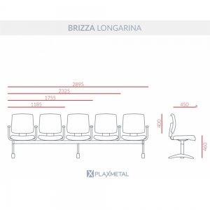 Longarina Brizza Tela Executiva com Braço Plaxmetal