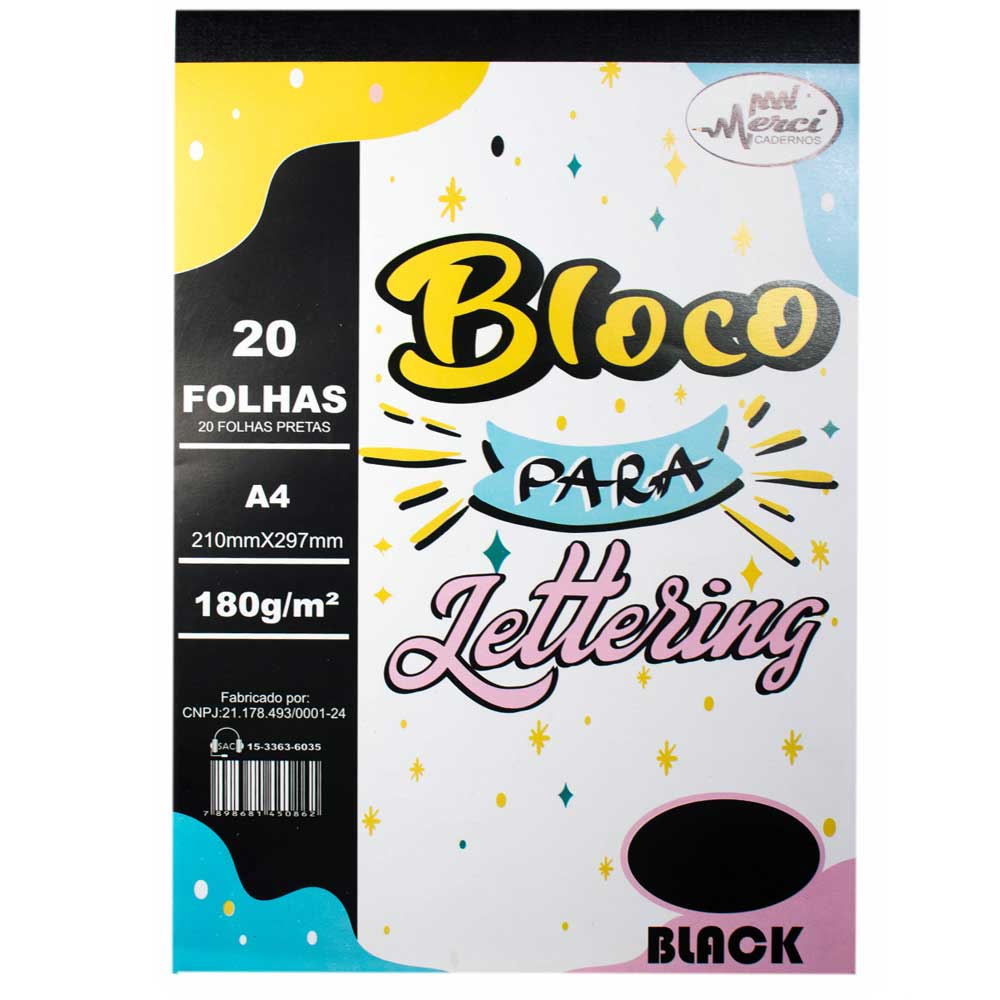 Bloco Para Lettering A4 Black 180g/m² 20 Fls | Merci