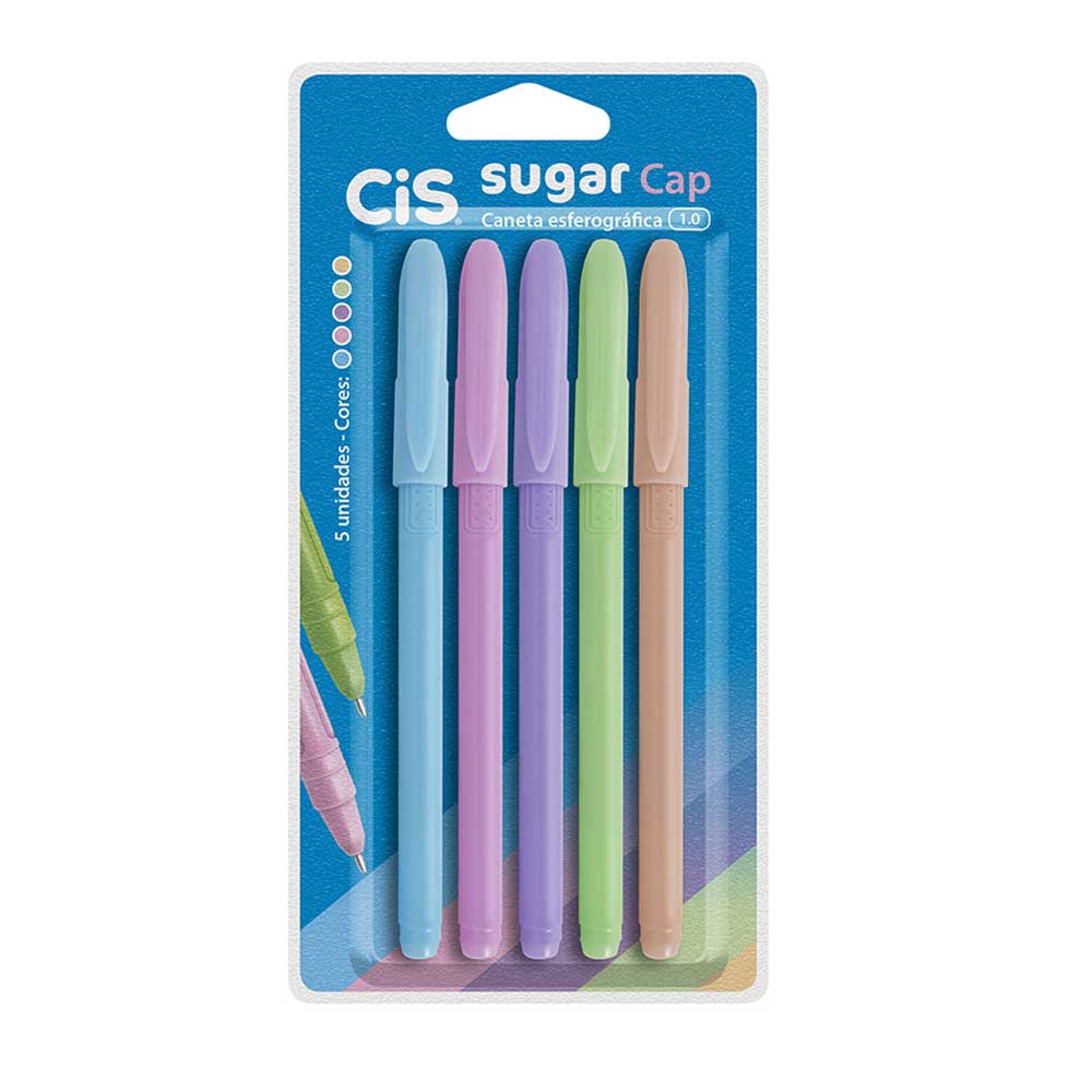 Conjunto Canetas Esferográficas Pastel Sugar Cap 1.0MM C/5 | CiS