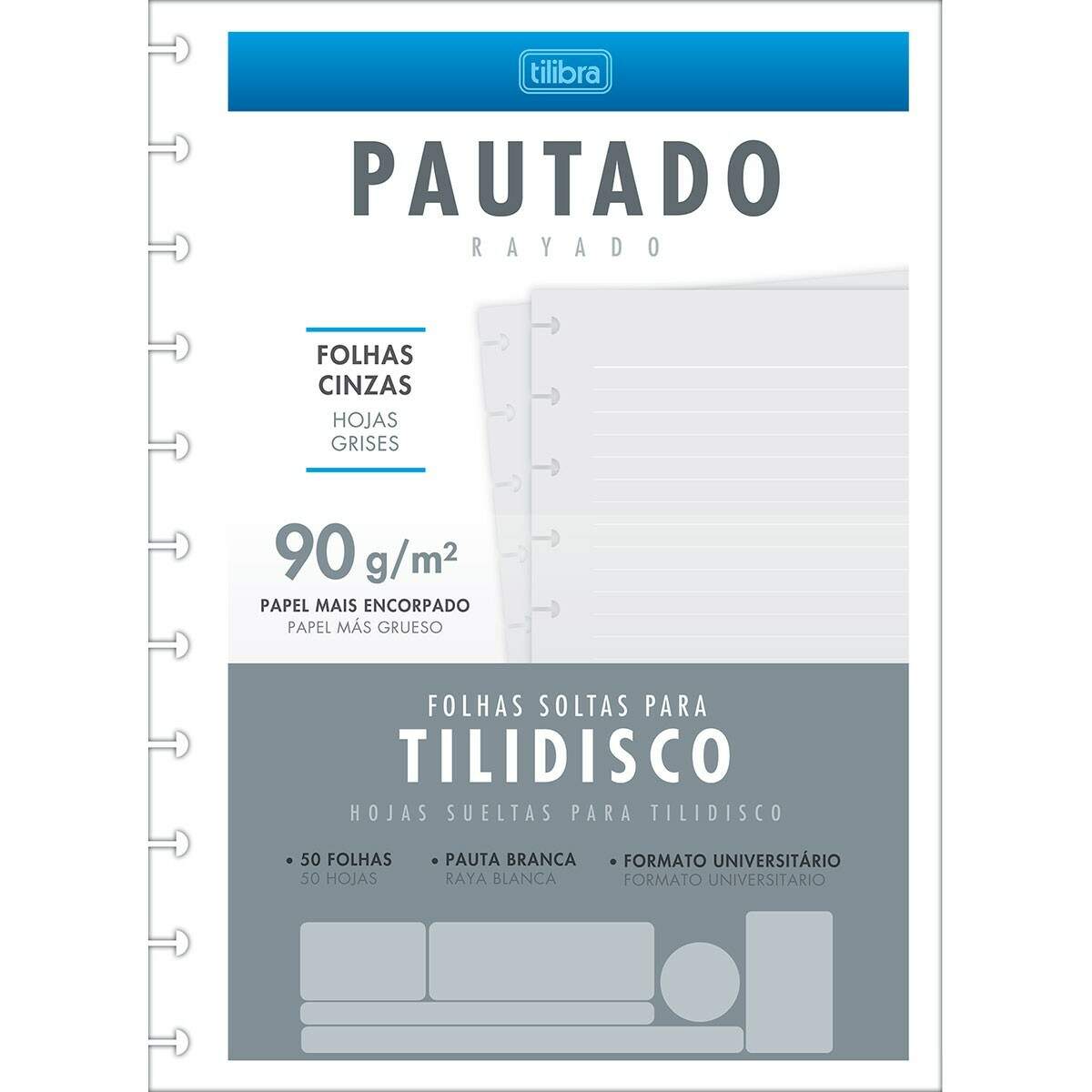 Refil para Tilidisco Universitário Folhas Cinzas Pauta Branca 50 Fls | Tilibra