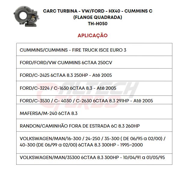 CARC TURBINA - VW/FORD - HX40 - CUMMINS C (FLANGE QUADRADA)