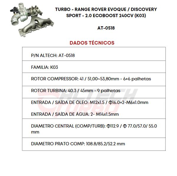TURBO - RANGE ROVER EVOQUE / DISCOVERY SPORT - 2.0 ECOBOOST