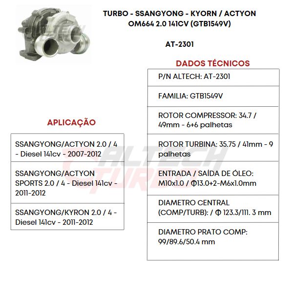 TURBO - SSANGYONG - KYORN / ACTYON OM664 2.0 141CV (GTB1549V