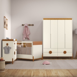 Guarda-Roupa Infantil 4 Portas Tess Off White/Freijó/Eco Wood Matic Móveis Infantis
