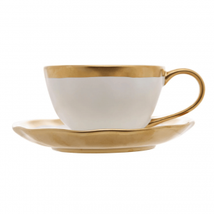 Xícara de Chá de Porcelana Branco e Dourado 200ml