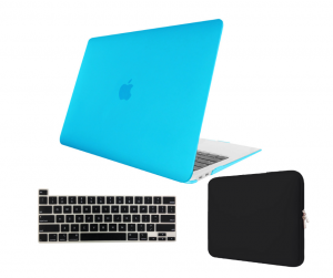 Kit Capa Case Macbook New Pro 13? A2338 CHIP M1 E M2 Azul Celeste Fosco + Capa Neoprene + Película De Teclado