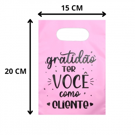 Sacola Plástica 15x20 - Pct com 50 unidades - Frase Gratidão - Rosa Claro