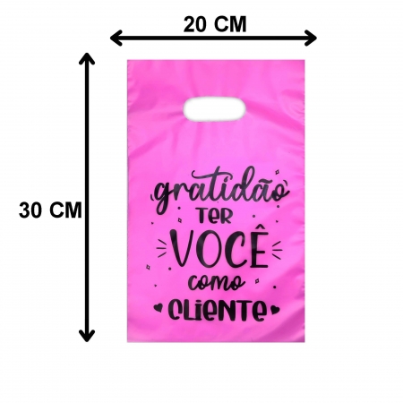 Sacola Plástica 20x30 - Pct com 50 peças - Frase Gratidão - Pink