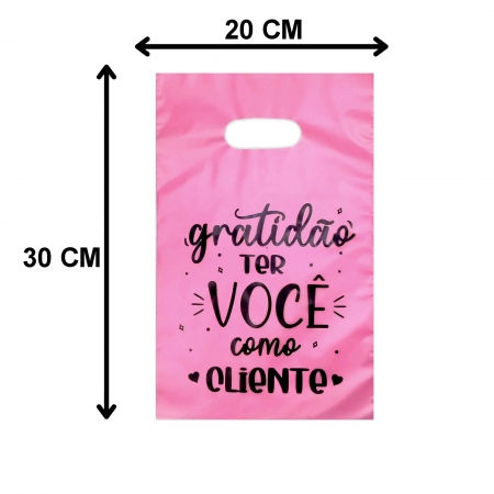 Sacola Plástica 20x30 - Pct com 50 peças - Frase Gratidão - Rosa Claro