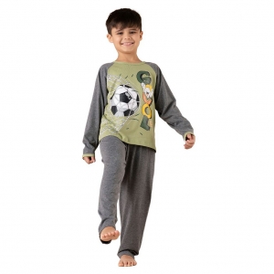Pijama Longo Infantil Masculino Futebol - Malha Algodão