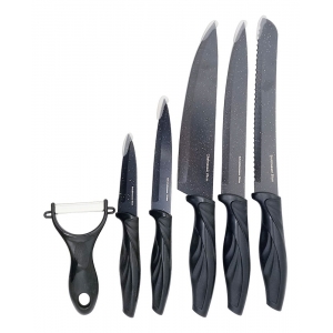 Conjunto de facas c/ 6 peças profissionais antiaderente cor preto