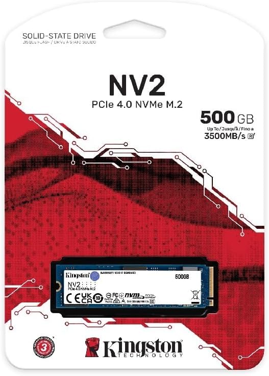 SSD 500GB M.2 NVMe KINGSTON NV2 2280 PCIe, Leitura: 3500 MB/s e Gravação: 2100 MB/s
