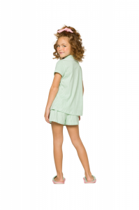 Pijama Americano Infantil Algodão - Verde Água com Listras