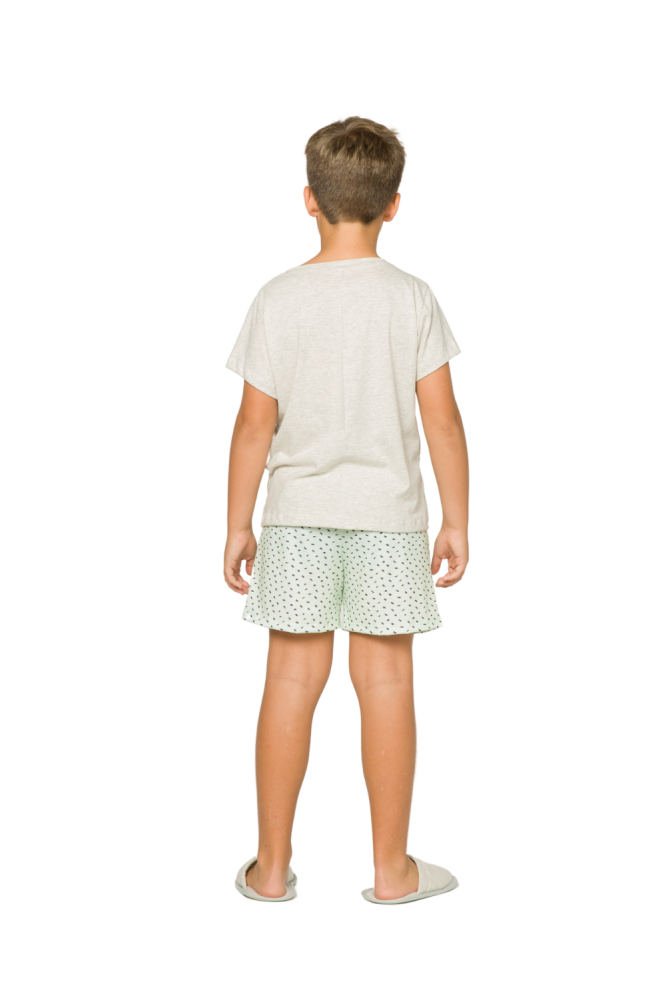 Pijama Infantil - Blusa Mescla e Shorts Verde com Estampa