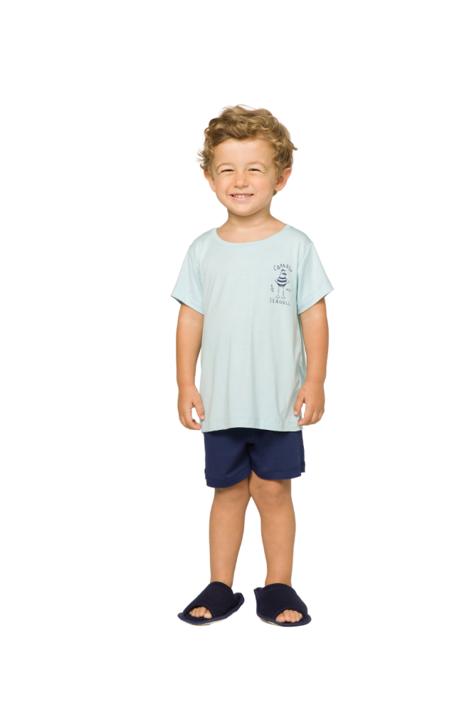 Pijama Infantil Tal Pai Tal Filho - Blusa Azul Claro e Bermuda Azul Marinho