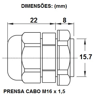 PRENSA CABO M 16 X 1.5 CP+P M16CPP PT  - Loja Virtual BSE Painéis