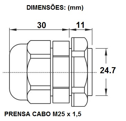 PRENSA CABO M 25 X 1.5 CP+P M25CPP PT - Loja Virtual BSE Painéis