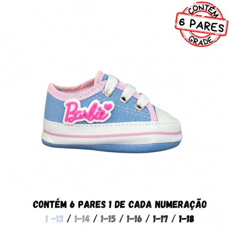 (GRADE 6 PÇ) Tênis Starzinho de bebê Barbie (Azul/Rosa)