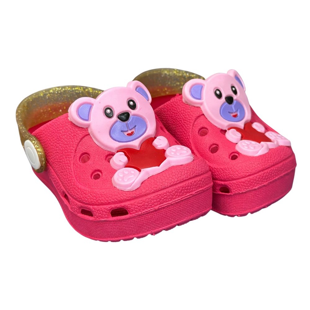 Babuches croc Infantil Ursinha c/ Coração (Pink)