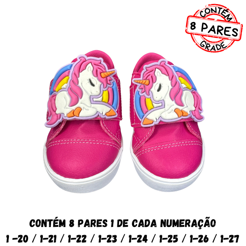 (GRADE 8 PÇ) Tênis Starzinho Infantil Velcro Unicórnio (Pink)