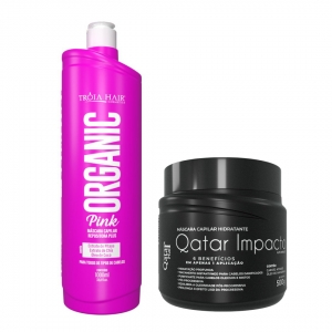 Kit Lisorganic Pink 1L e Máscara Impacto - Troia Hair / Qatar Hair
