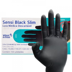 Luvas Nitrílica SensiVolk Slim Preta sem Amido Caixa com 100 un (Certificação CA 43174)