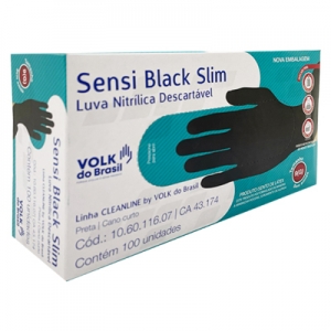 Luvas Nitrílica SensiVolk Slim Preta sem Amido Caixa com 100 un (Certificação CA 43174)